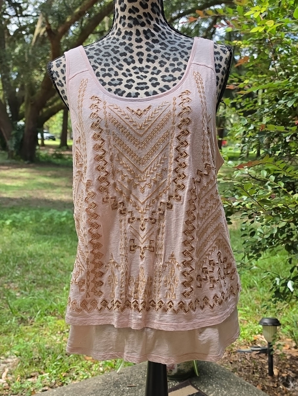Democracy Blush Pink Embroidered In Gold Thread Democracy Tank Top